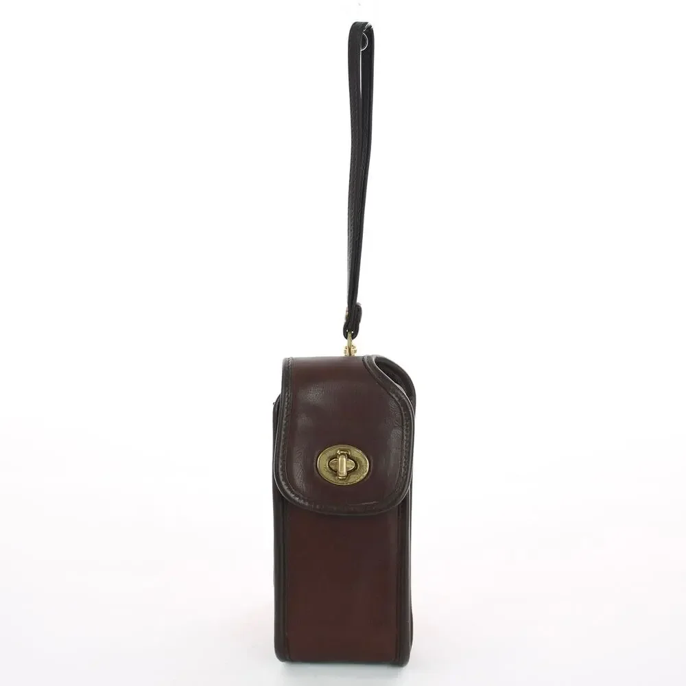 Coach Vintage Mahogany Leather Turnlock Wristlet Case Brown Brass